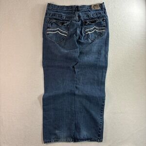 Y2K Indigo Milk Baggy Jeans Men 38x34 Blue Loose Relaxed Embroidered Whiskered